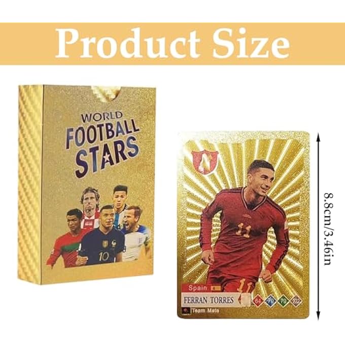 rayihni 55 WORLD CUP STAR FOOTBALL CARDS, WORLD CUP STAR CARDS, FOOTBALL TRADING CARD SET, SUITABLE FOR SUPPORTERS, CHILDREN, TEENS AND ADULTS (GOLD) - Image 4
